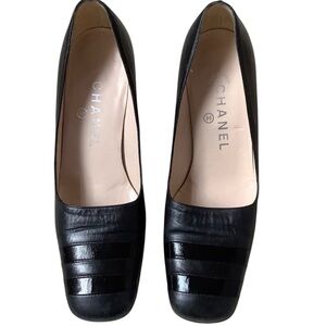 CHANEL Black Leather Heels